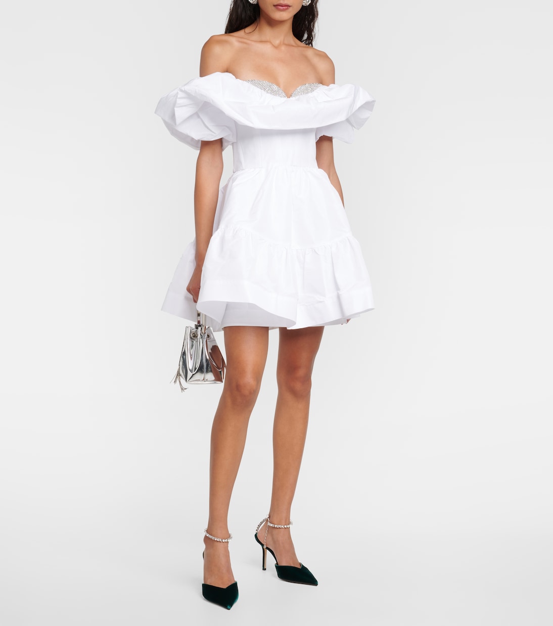 Rebecca Vallance Off The Shoulder Mallory Wedding Mini Dress, White