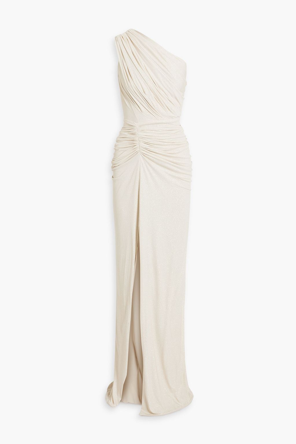 Rhea Costa One Shoulder Glitter Jersey Ecru Dress