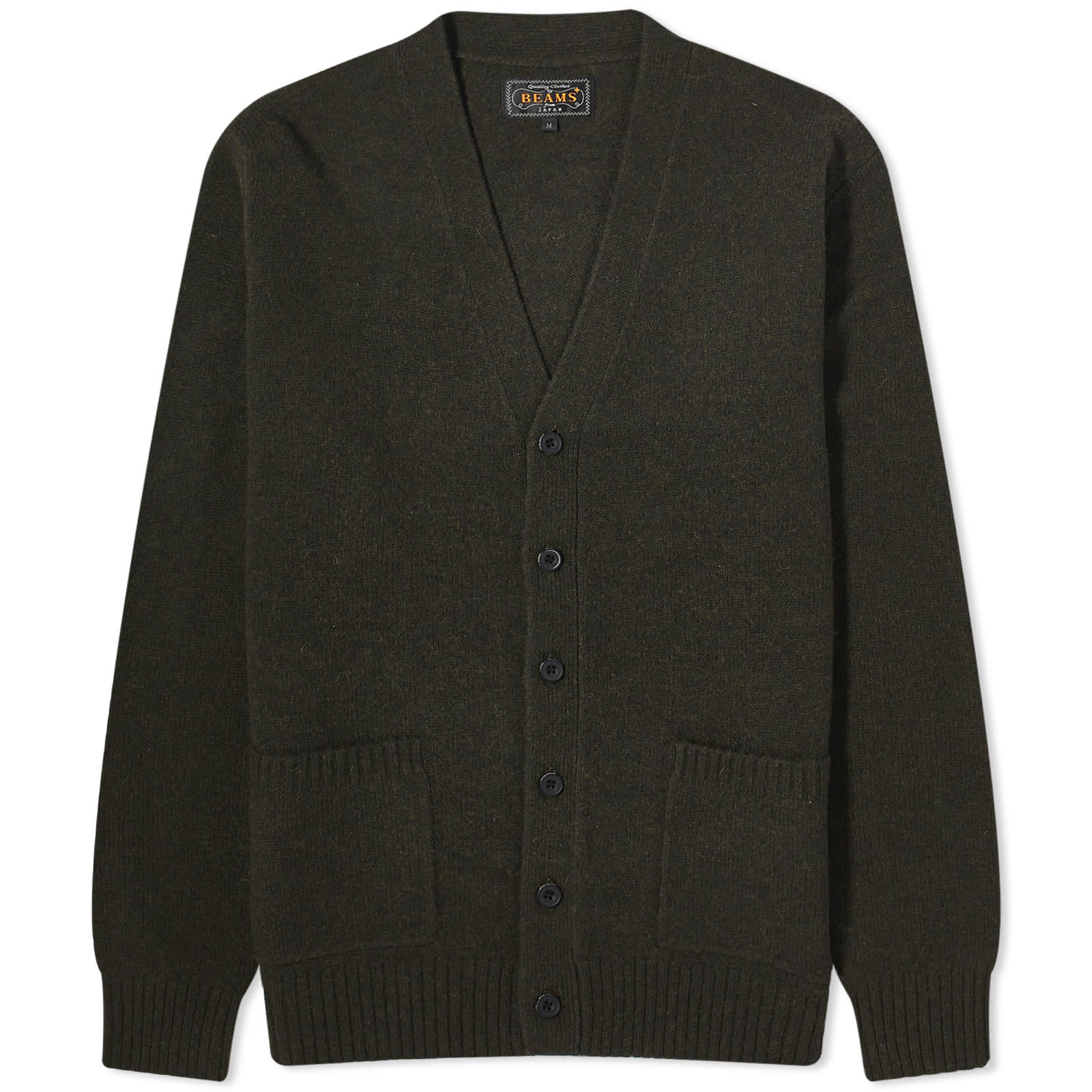 Cardigan Beams Plus 7G Elbow Patch, olive