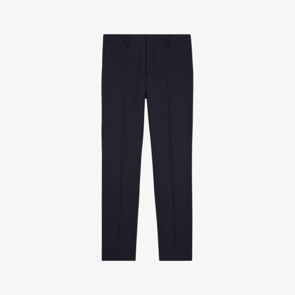 بنطلون Kooples Slim Fit Mid Rise Wool Pleat Front، لون nav03