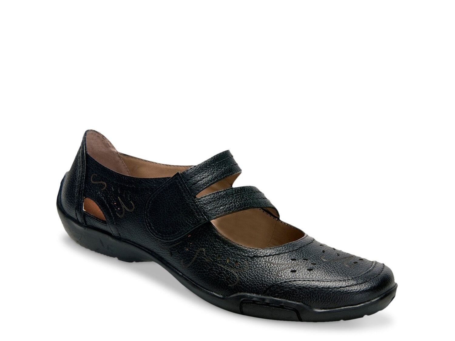 Ros Hommerson Chelsea Mary Jane ballet flats in leather with print, black