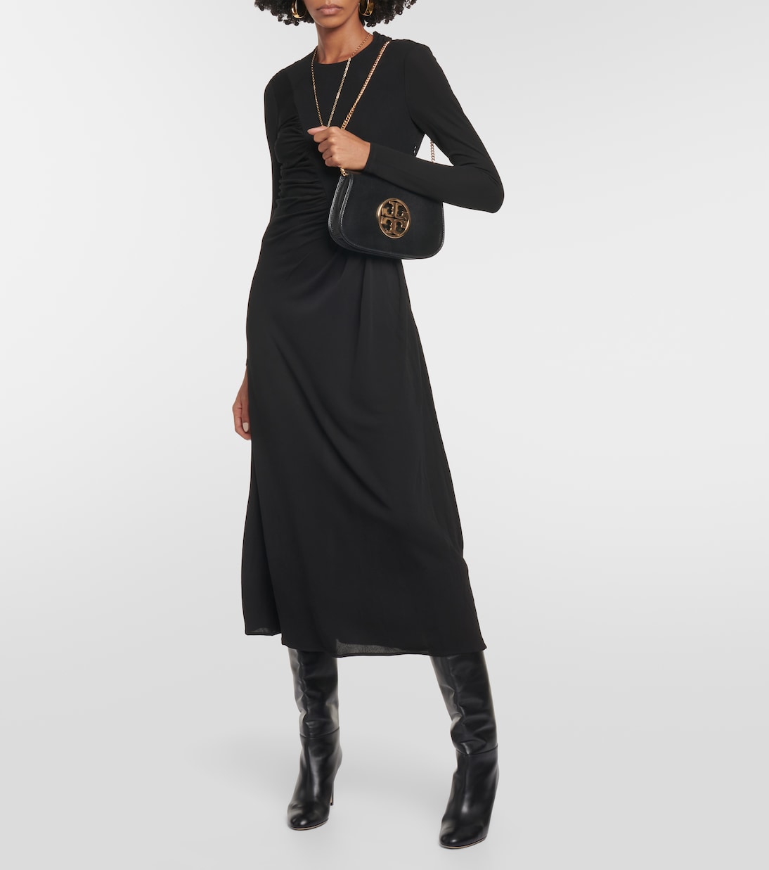 Tory Burch ruched midi dress, black