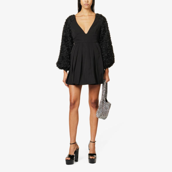 Amy Lynn Pleated V-Neck Mini Dress, Black