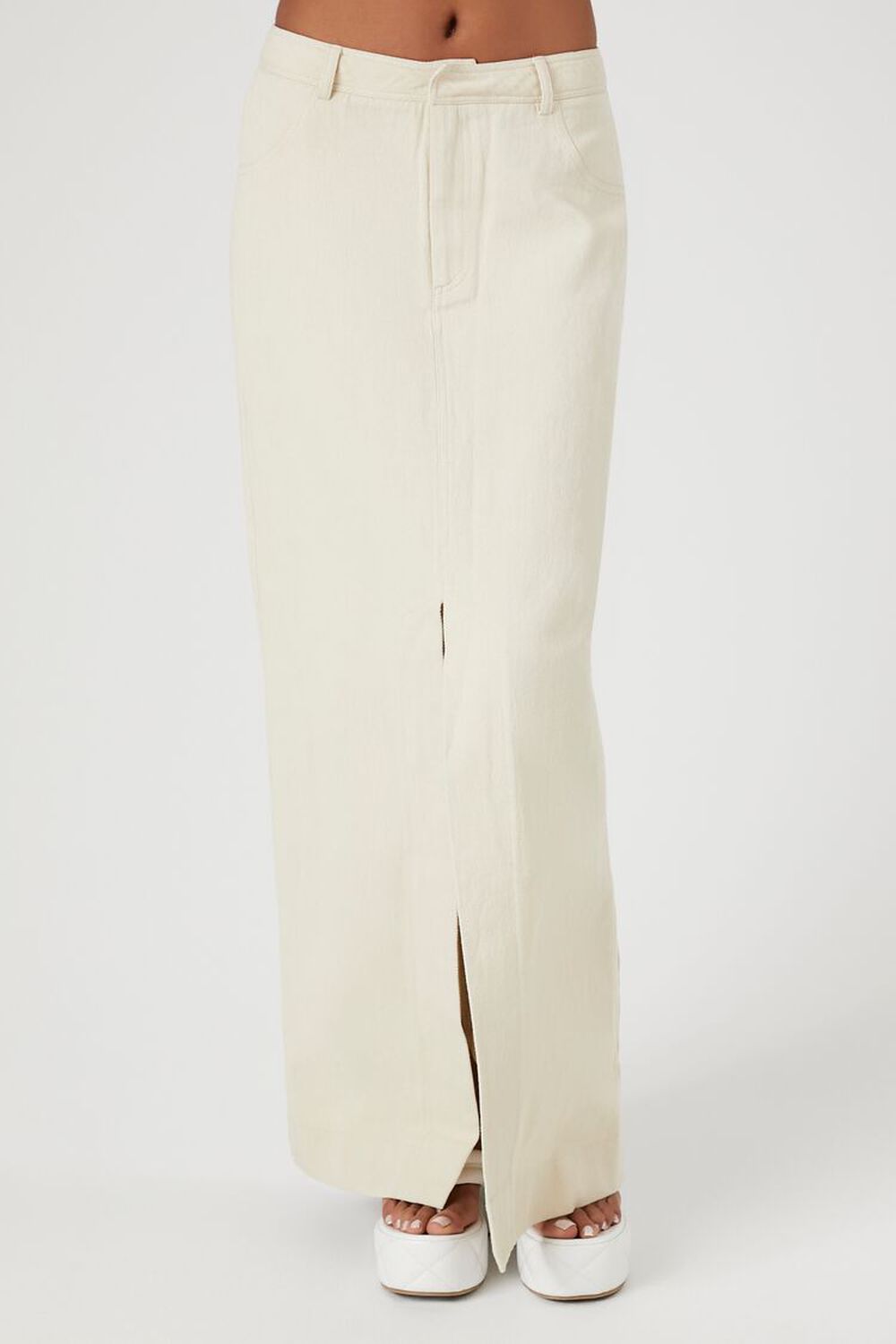 Forever 21 Long Twill Skirt with Split Hem, Ivory