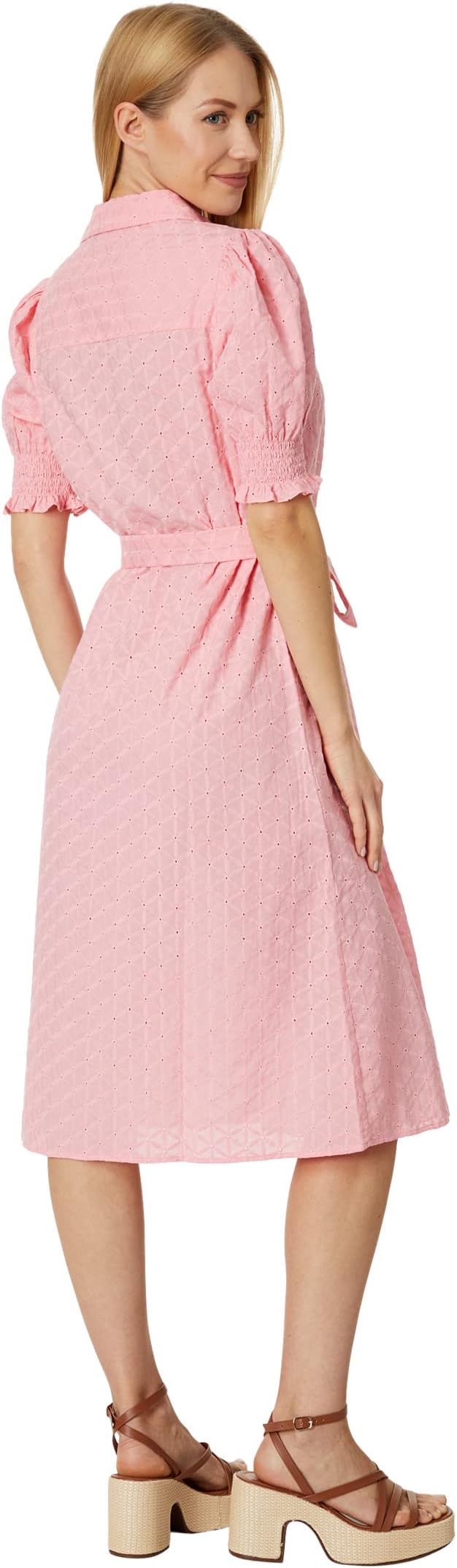 Tommy Hilfiger Eyelet Puff Sleeve Midi Dress in Windmill Eyelet/English Rose