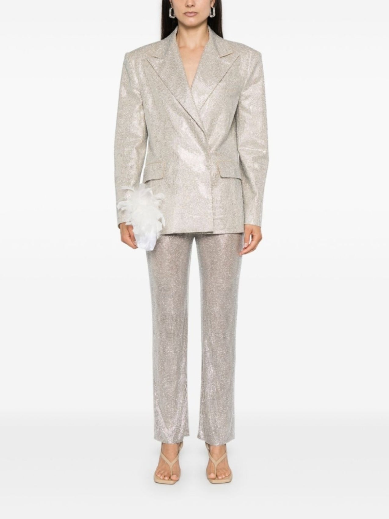 Giuseppe Di Morabito Straight Trousers with Rhinestones, Gray