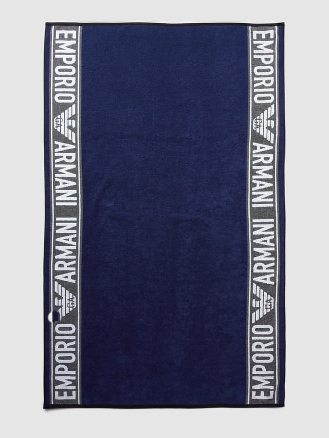 Towel with Emporio Armani label print, dark blue