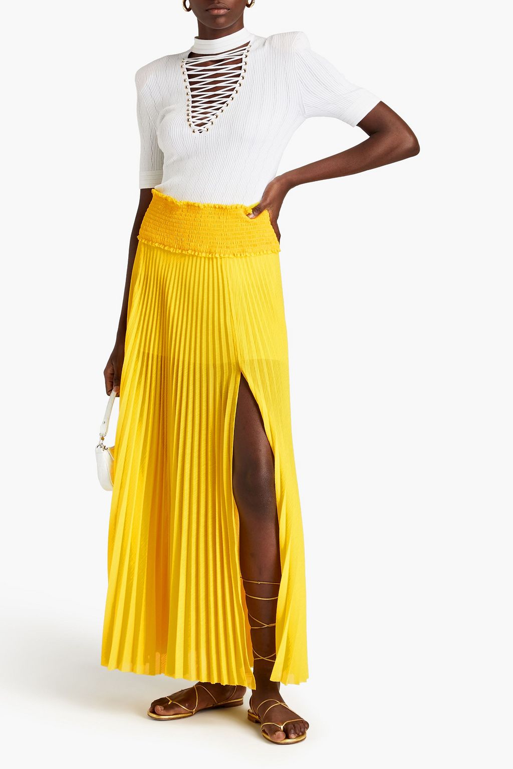 Maxi skirt with pleats and georgette BALMAIN, yellow