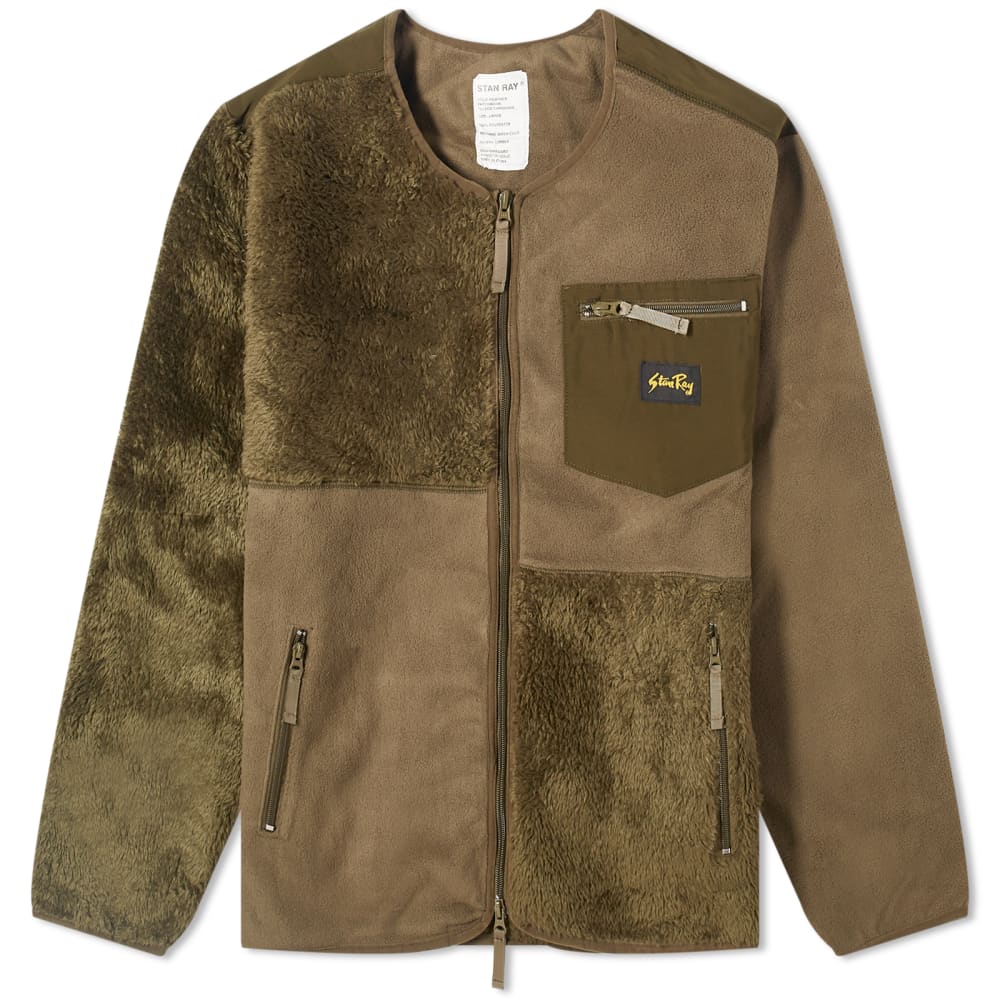 Stan Ray patchwork fleece cardigan, olive