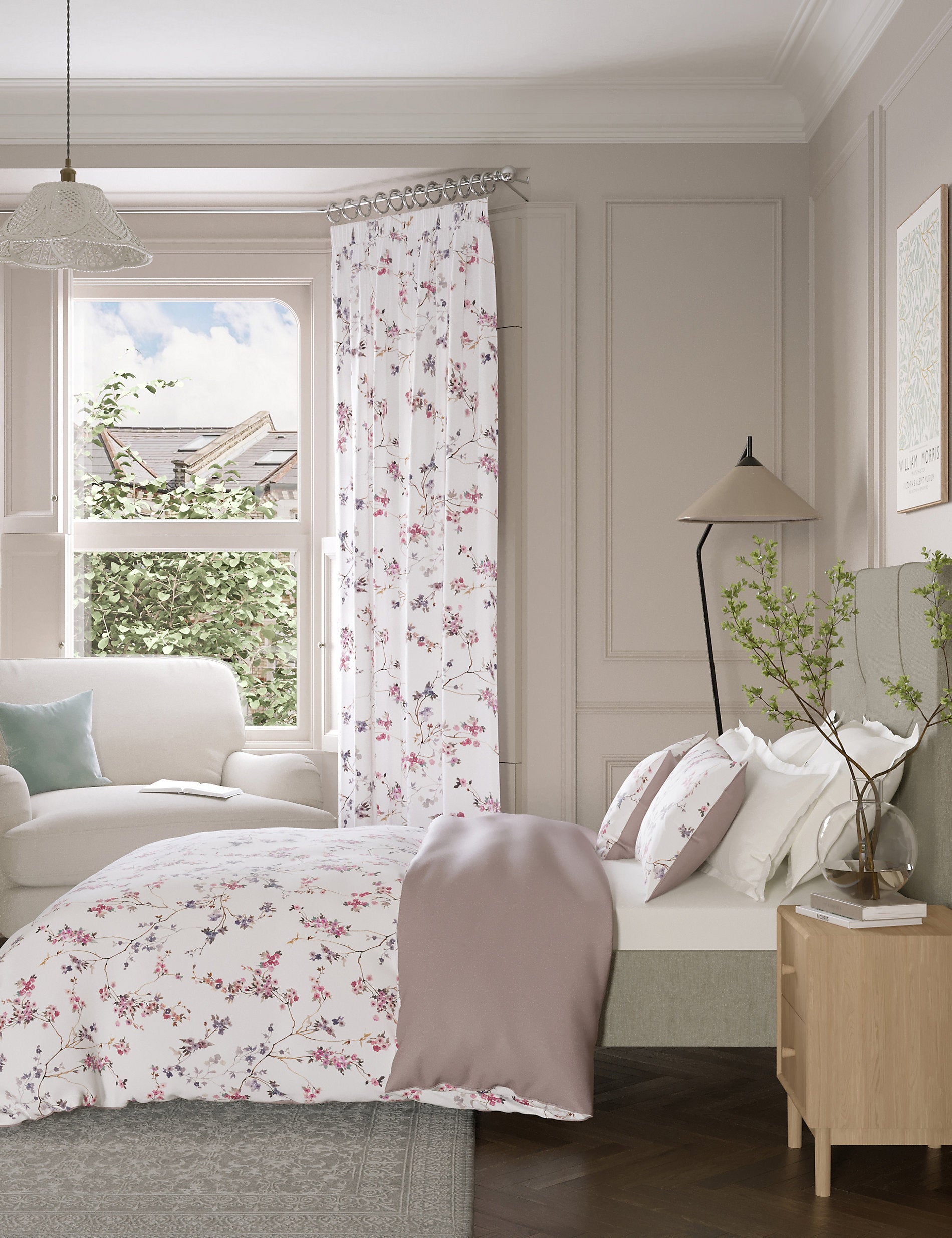 Marks & Spencer Cherry Blossom Satin Bedding Set Pink Mix