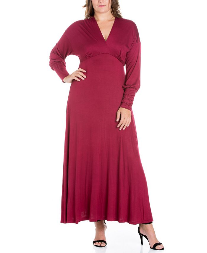 Women's Plus Size Bishop Sleeve Maxi Dress 24seven Comfort Apparel violet