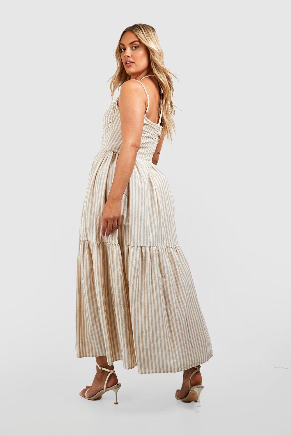 Plus Boohoo Striped Maxi Dress, Neutral