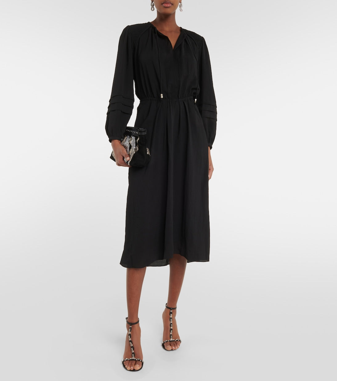 Marant Etoile ruched crepe lydie midi dress, black