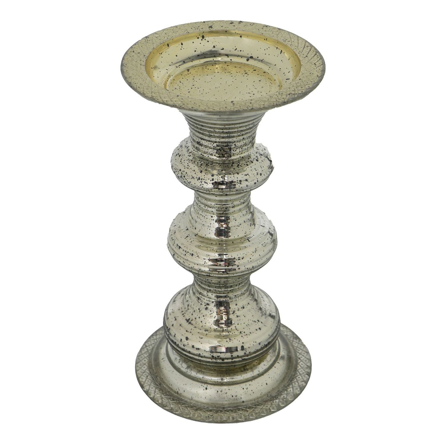 11.75" Silver Traditional Antique Pillar Candle Holder