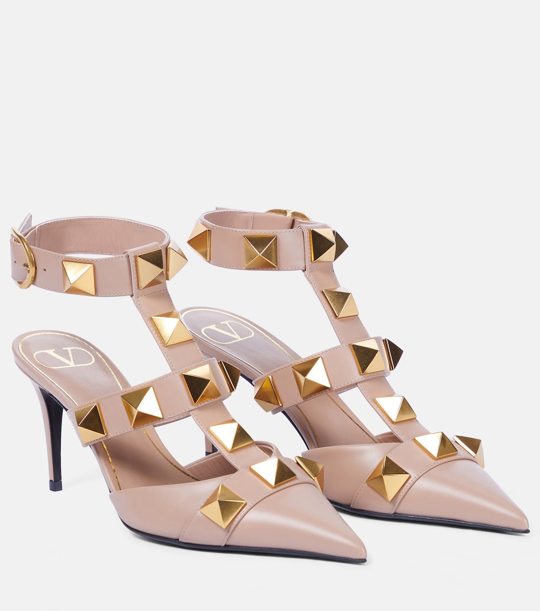 Roman Stud Valentino Garavani leather mules, pink