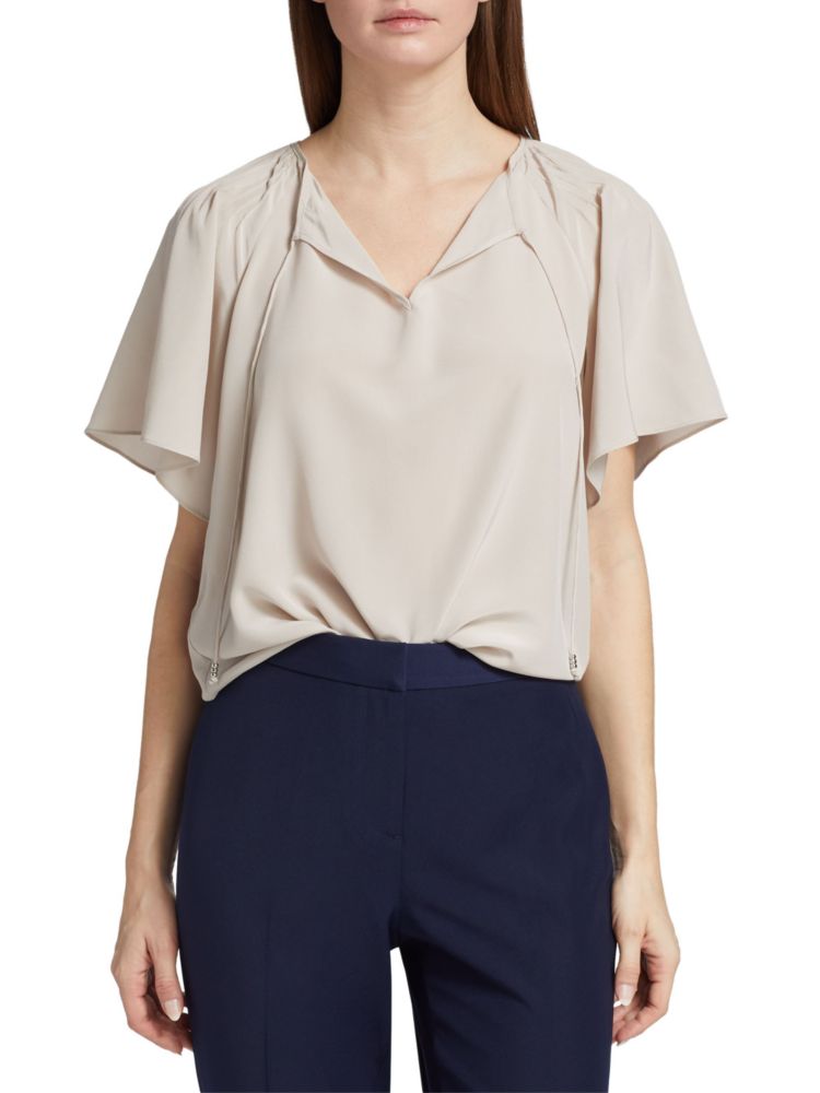 Elie Tahari Silk Fly Sleeve Blouse, Salt