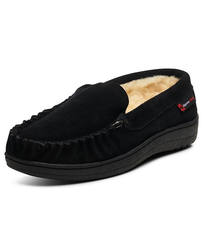 Men's Yukon Sheepskin Suede Moccasins, Alpine Swiss Slip On Toe Shoes black