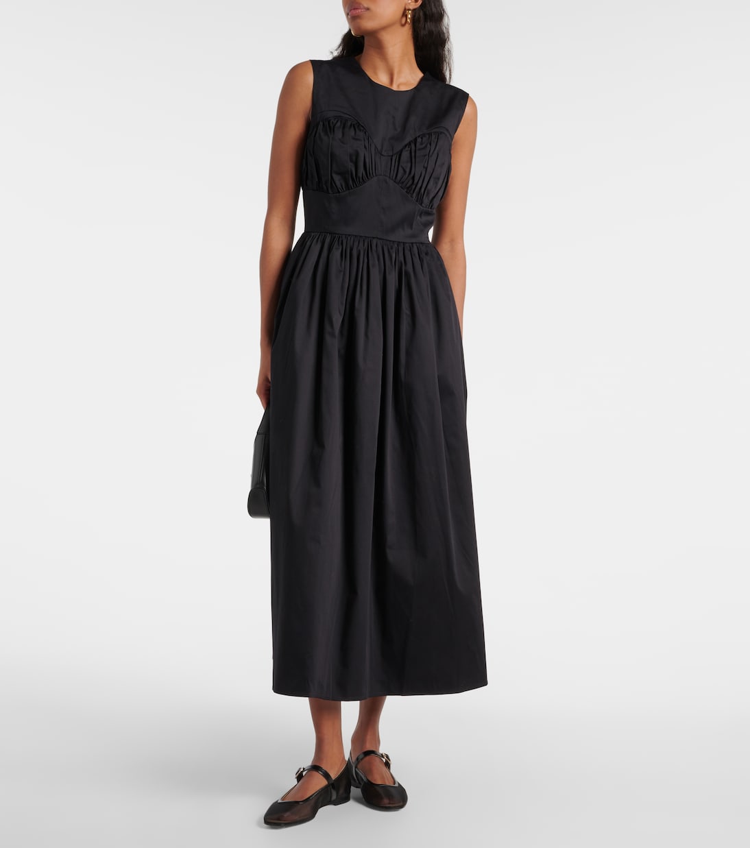 Tove ruched cotton blend delphine midi dress, black