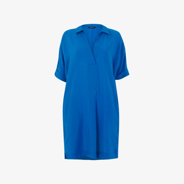 Whistles Woven V-Neck Melanie Mini Dress, Blue