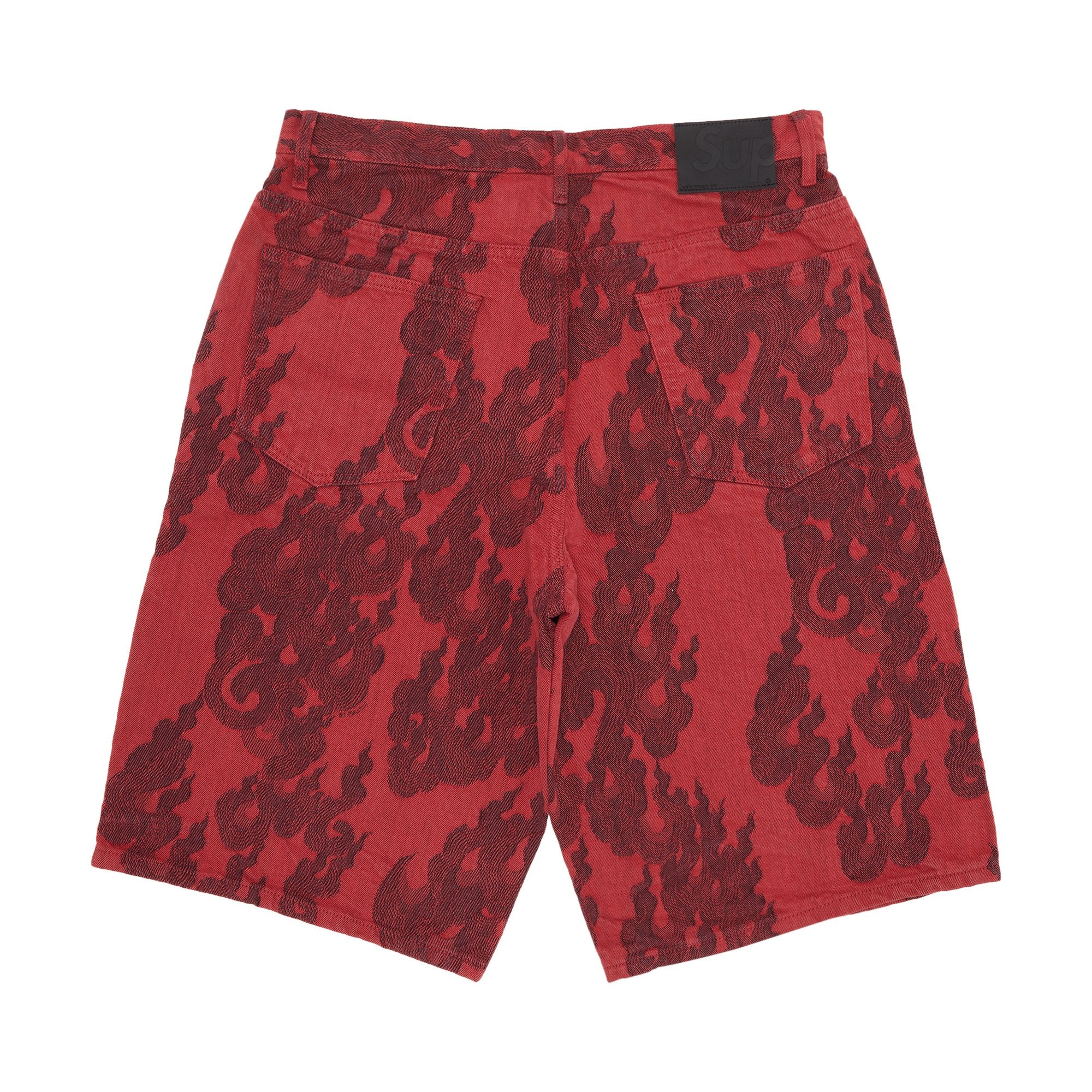 Supreme Flames Jacquard Baggy Denim Shorts in Washed Red