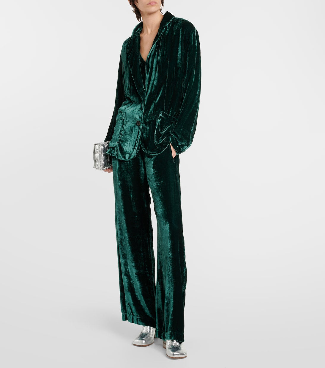 Frida Velvet wide-leg velvet trousers, green