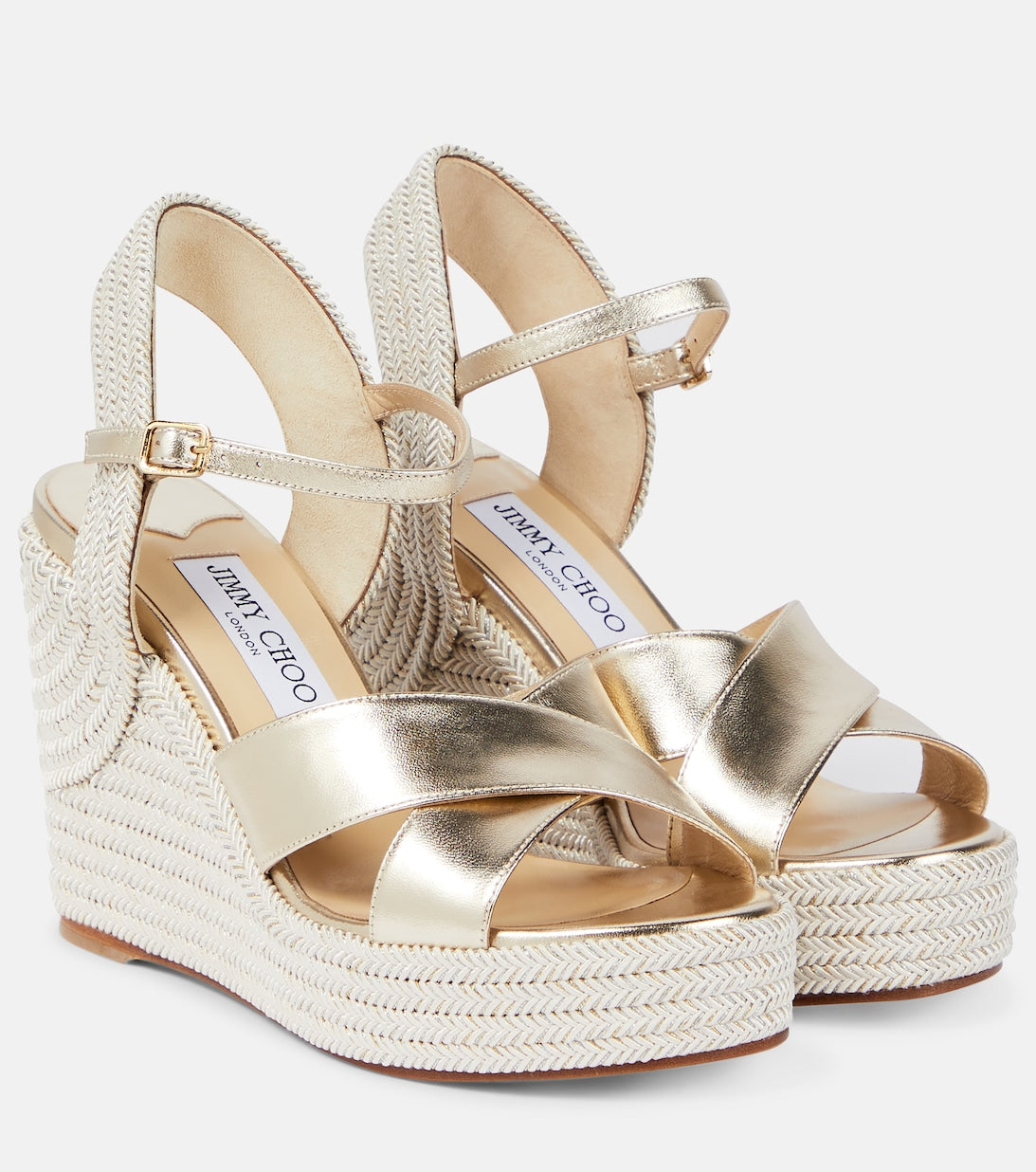 Dellena 100 Wedge Sandals in Jimmy Choo Metallic Leather, Metallic