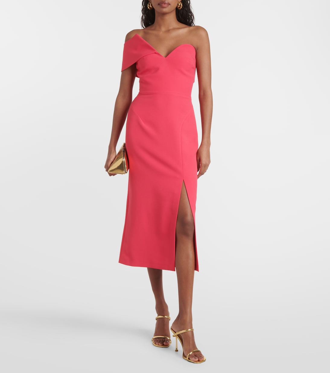 Safiyaa Opal Off Shoulder Crepe Midi Dress, Pink