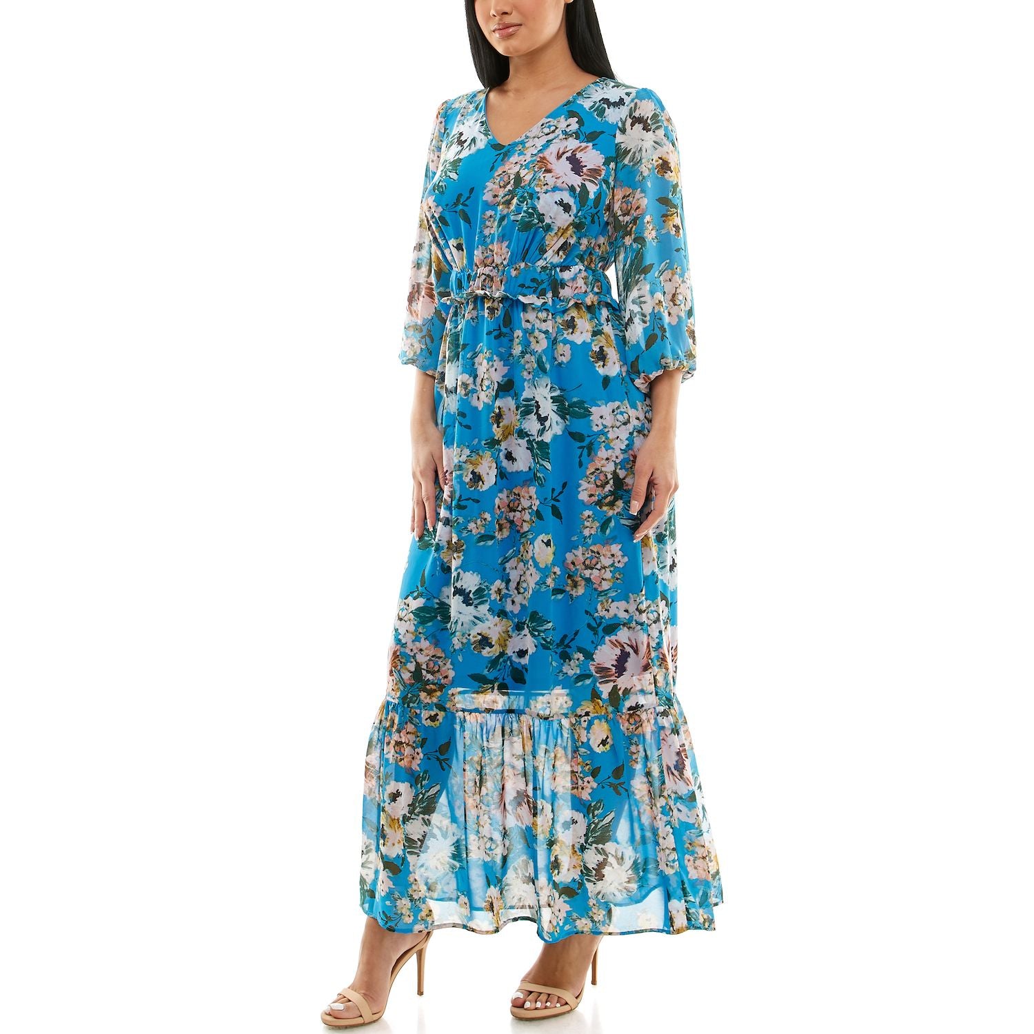 Women's Nina Leonard Printed Chiffon Maxi Dress Nina Leonard