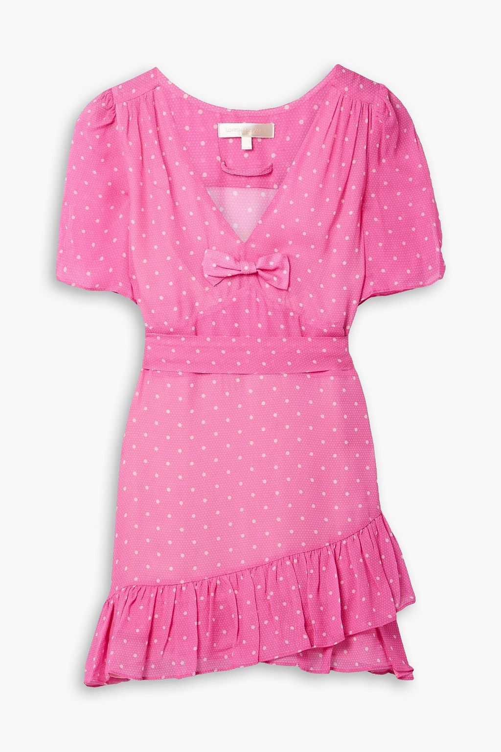 Azreal crepe de Chine polka dot mini dress with ruffles and belt LOVESHACKFANCY, pink