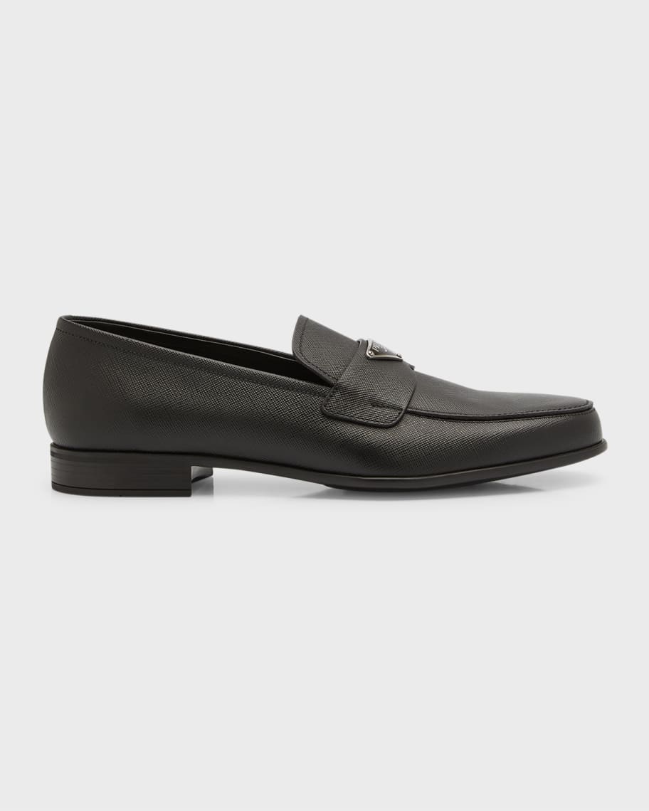 Prada Men's Saffiano Leather Triangle Logo Loafers