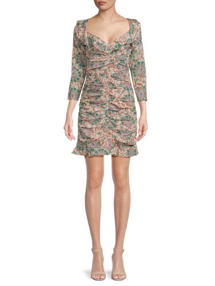 Veronica Beard Silk Blend Lozano Print Mini Dress in Green Multi