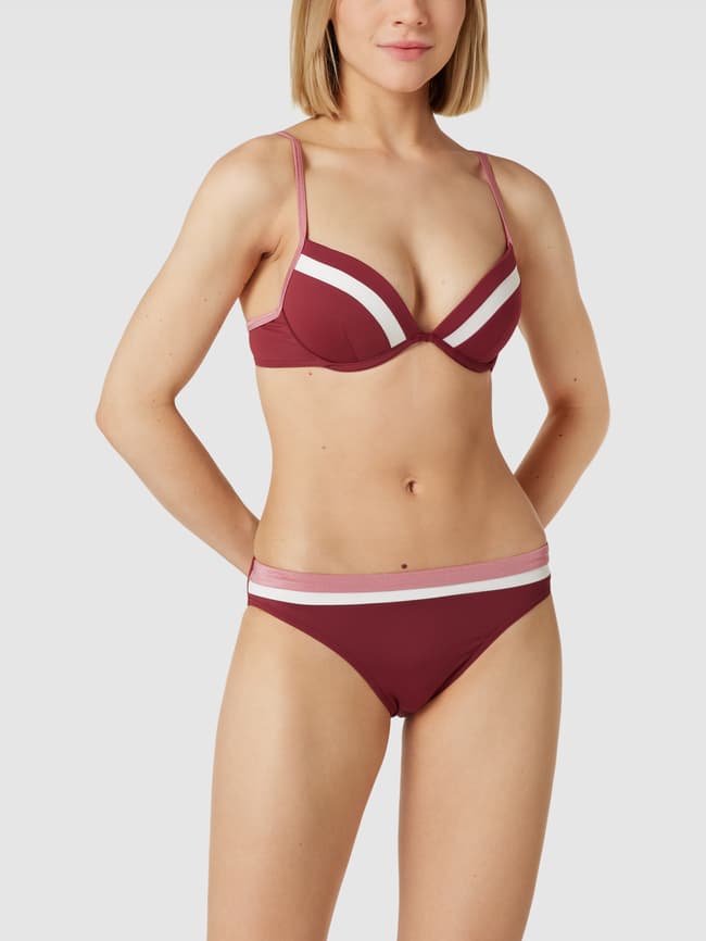 Bikini top with contrasting stripes, TAYRONA Esprit model, burgundy