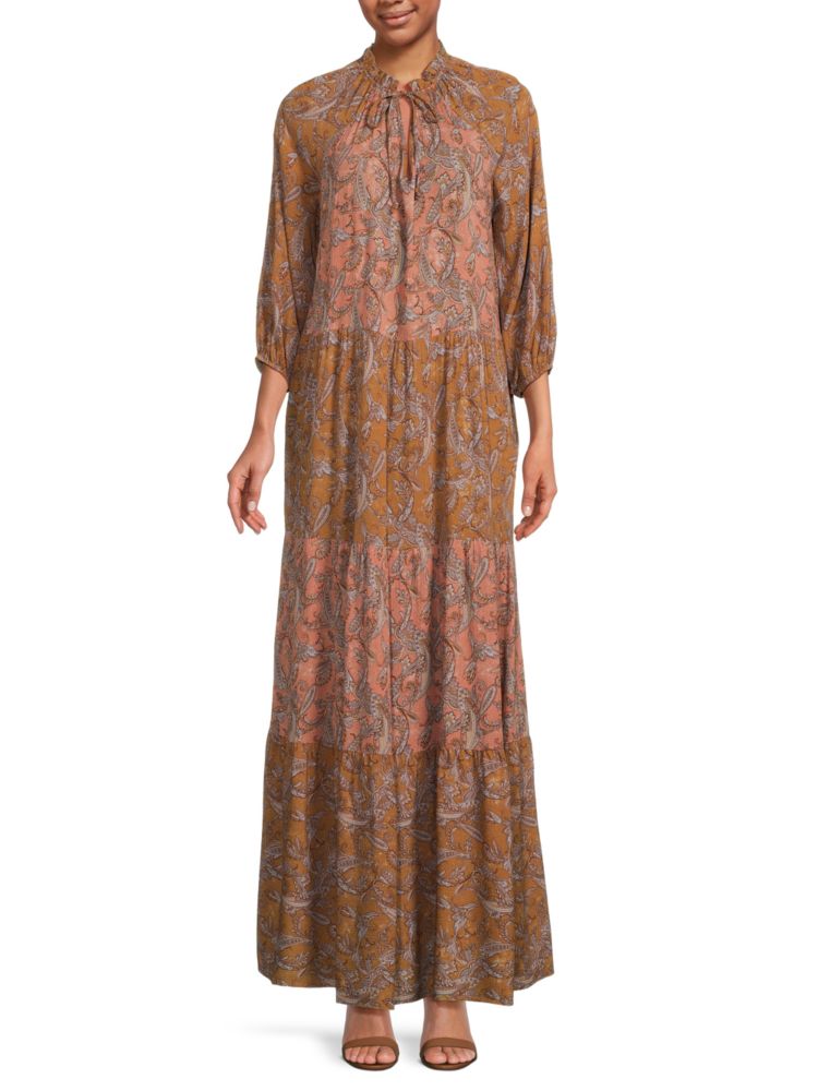 Renee C. Tiered Paisley Maxi Dress in Rose