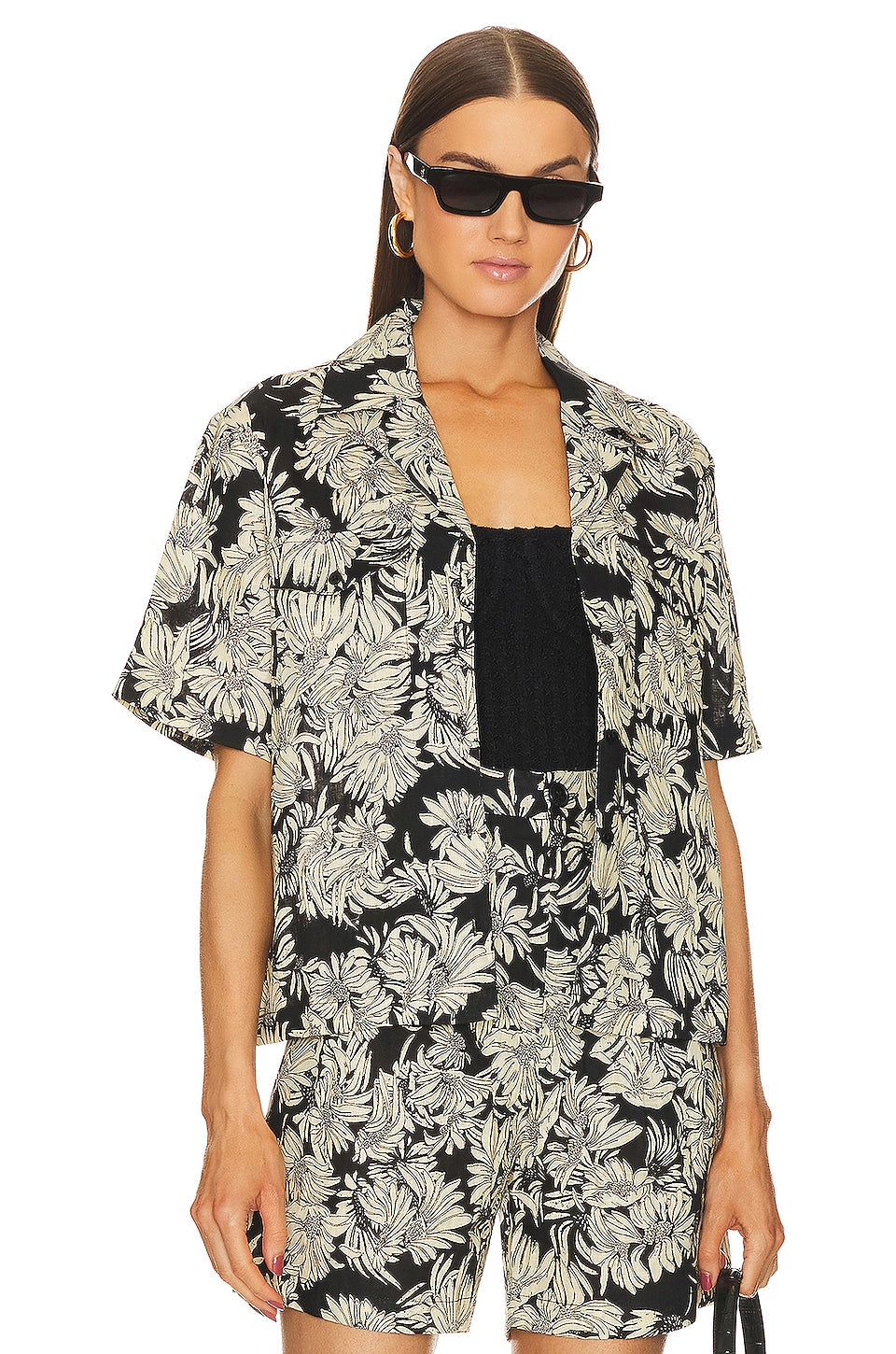 ANINE BING Hamilton Shirt in Black Floral Print