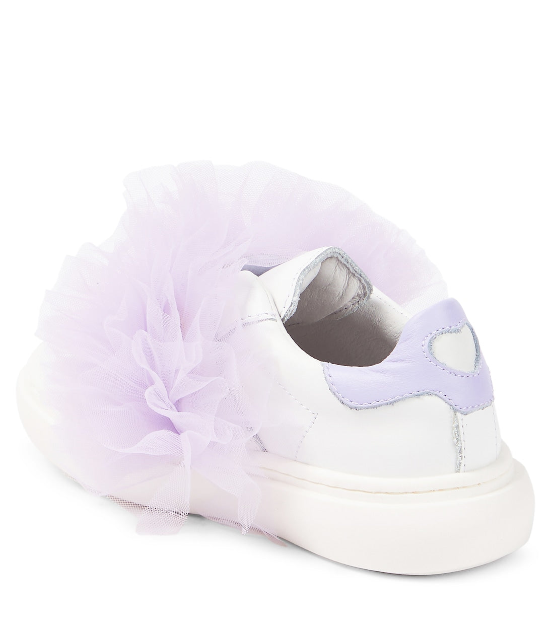 Leather and tulle sneakers with Monnalisa appliqué, white