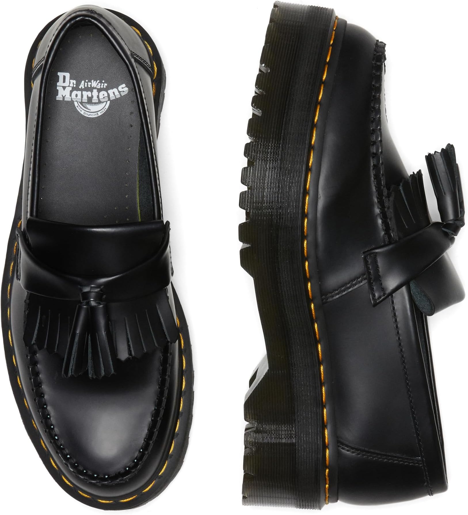 حذاء Adrian Quad Leather Platform Loafers من Dr. Martens، أسود ناعم