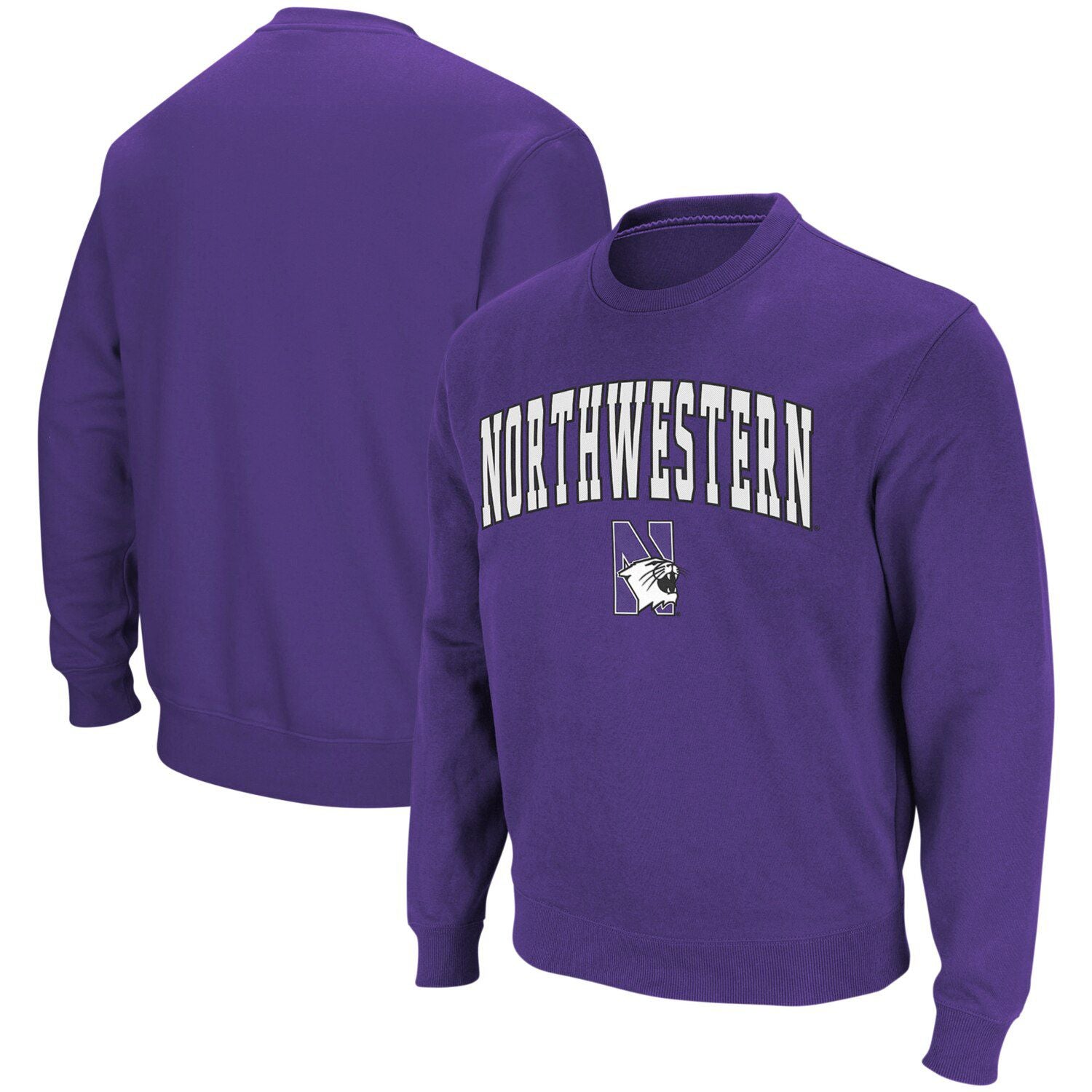 سويت شيرت رجالي من Northwestern Wildcats Arch &amp; Logo Colosseum باللون الأرجواني بياقة دائرية