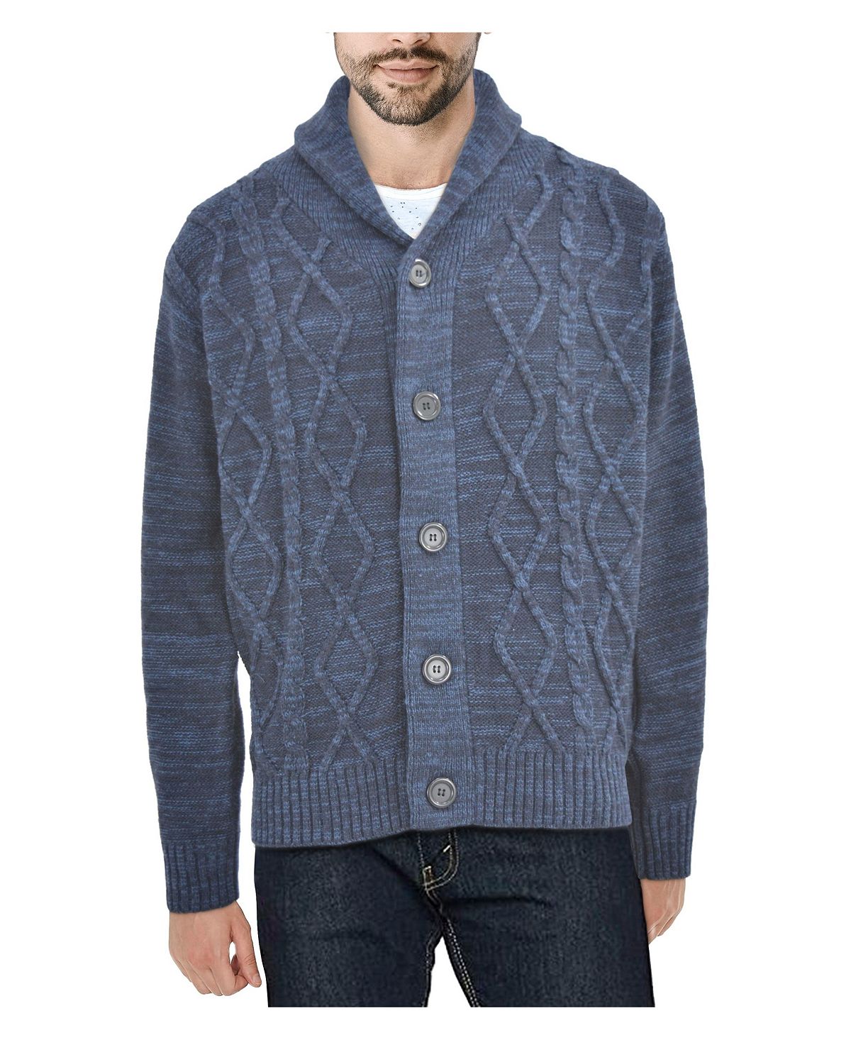 X-Ray Men's Cable Knit Shawl Collar Cardigan