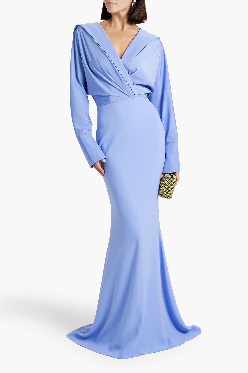 Rhea Costa Draped Taffeta and Crepe Dress, Blue