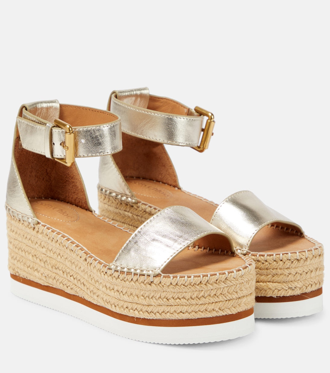 See By Chloé Glyn Leather Platform Espadrilles, Metallic