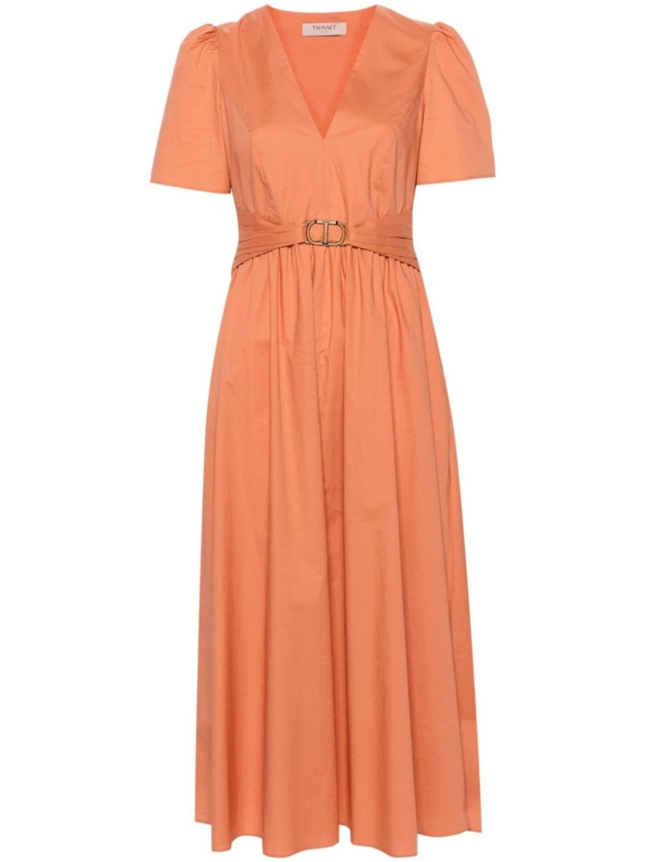 TWINSET poplin midi dress with belt, orange