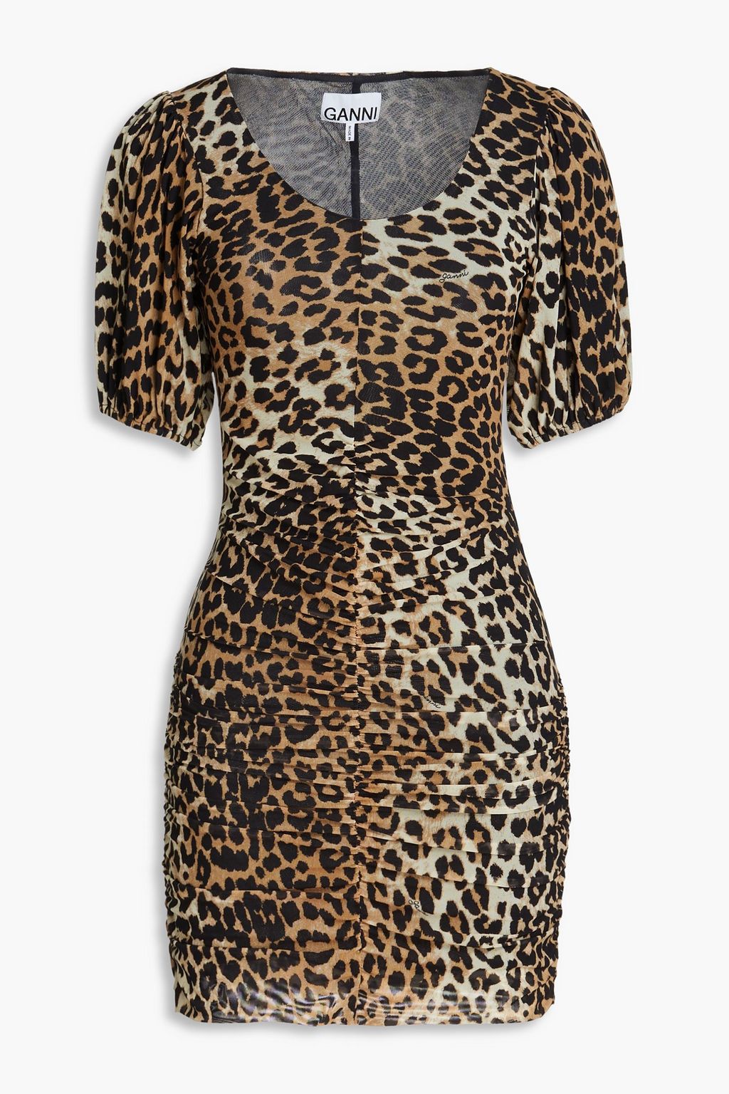 Stretch mesh mini dress with ruffles and leopard print GANNI animal print