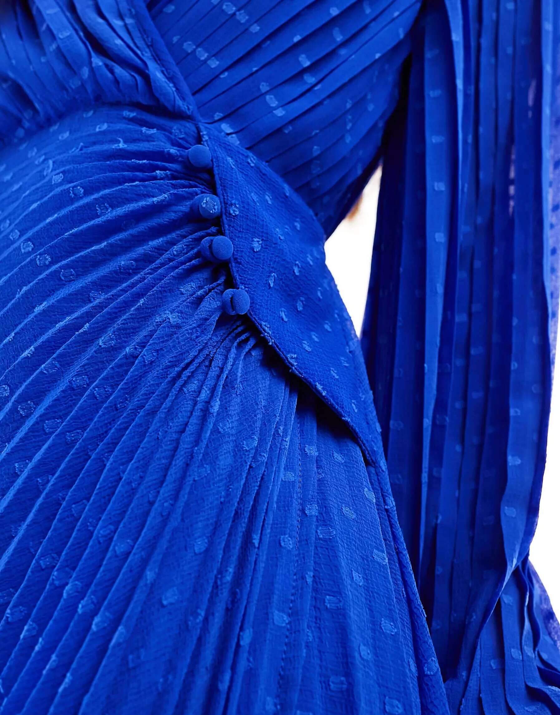 ASOS Cobalt Dobby Pleated Chiffon Wrap Maxi Dress With Buttons