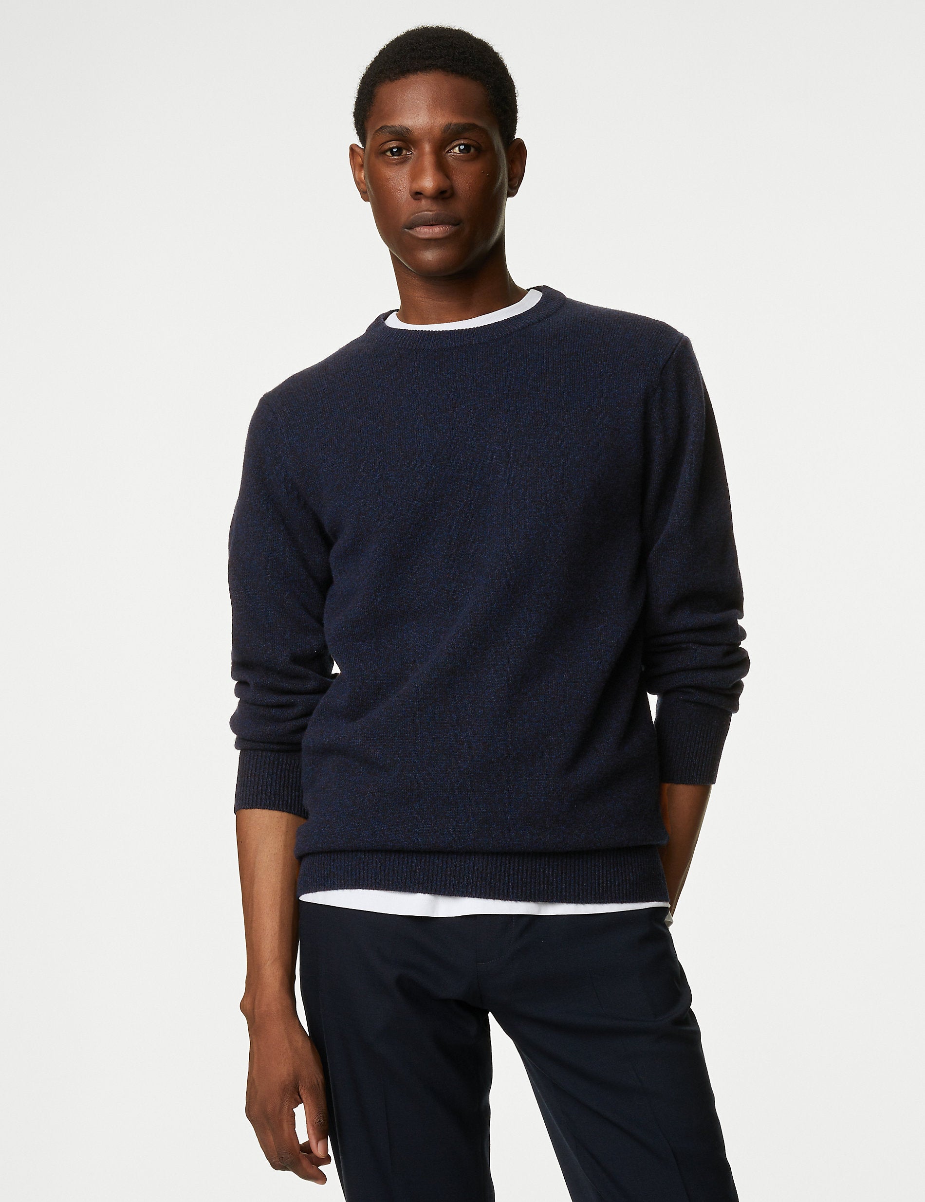 Marks & Spencer Extra Fine Lambswool Crew Neck Jumper, Navy