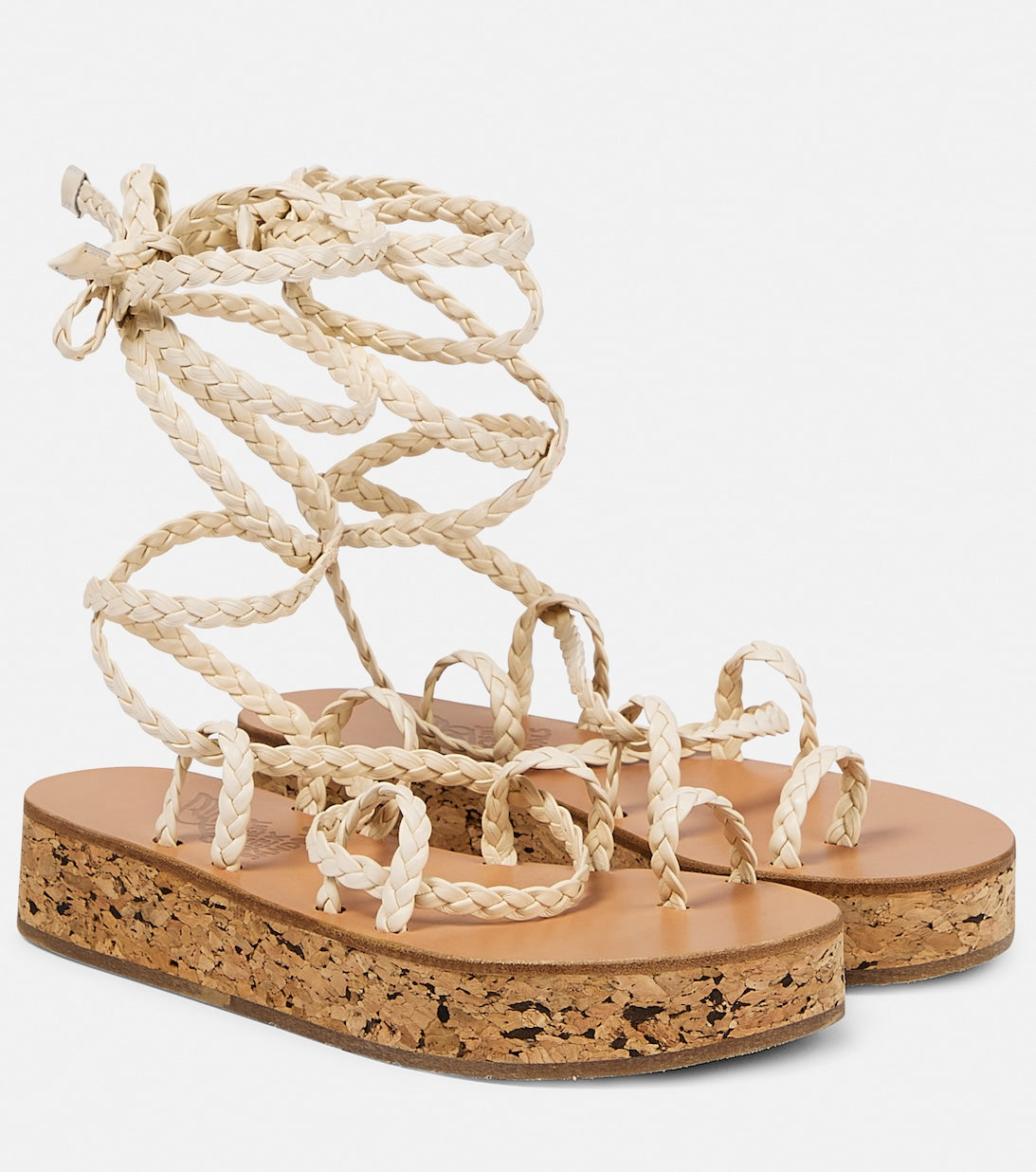 Caryatis Leather Platform Sandals Ancient Greek Sandals, Beige