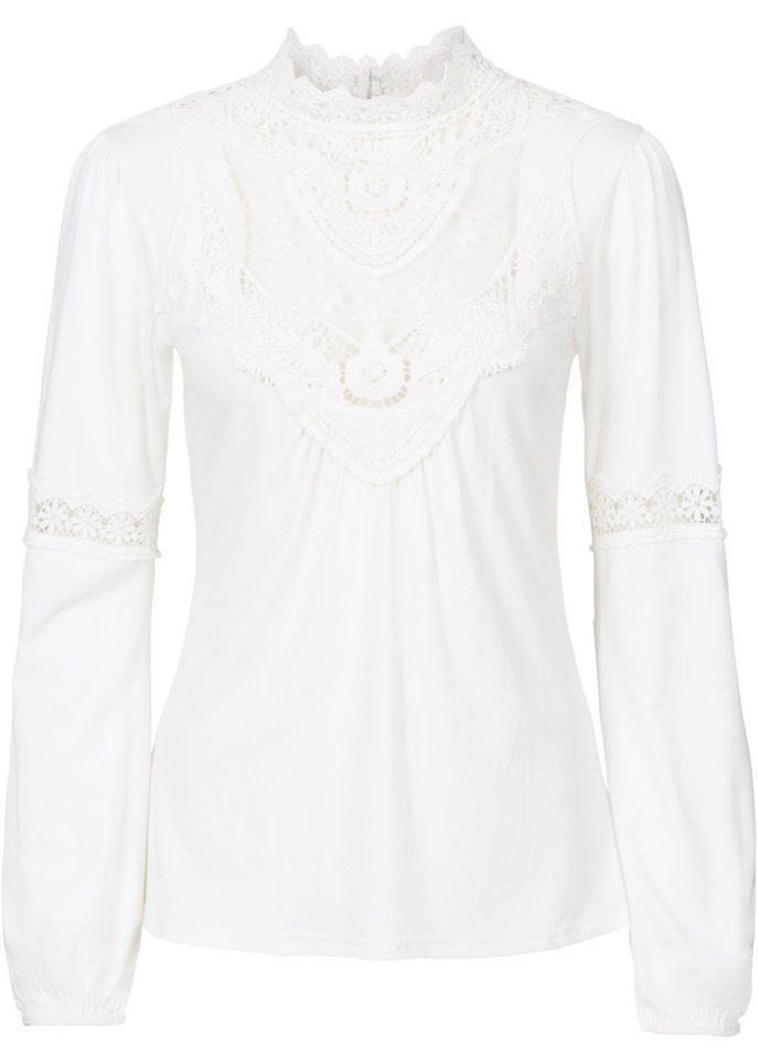 Bodyflirt Long Sleeve Lace Shirt, White