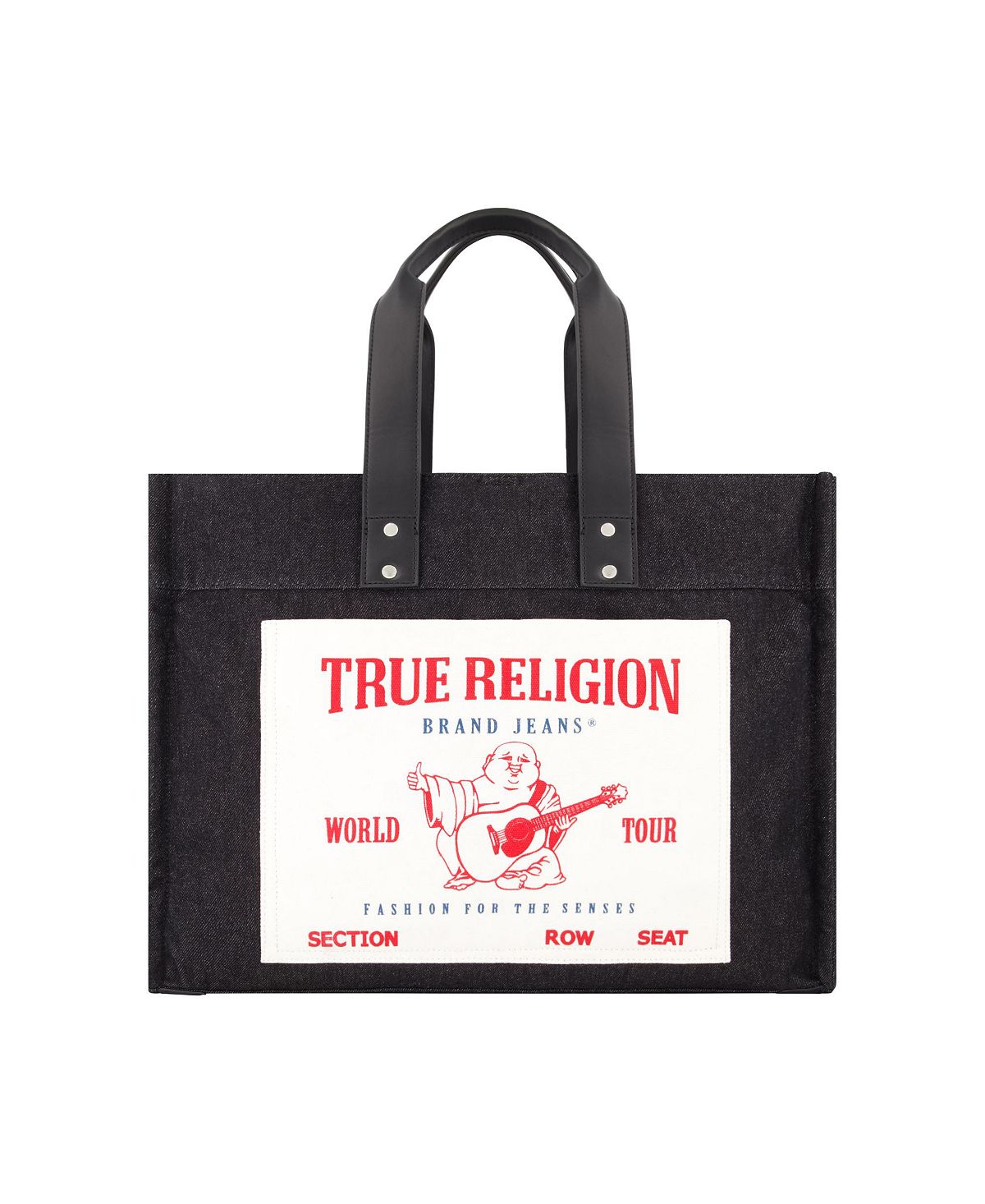 حقيبة يد كبيرة من True Religion مصنوعة من قماش الدنيم الأسود المغسول