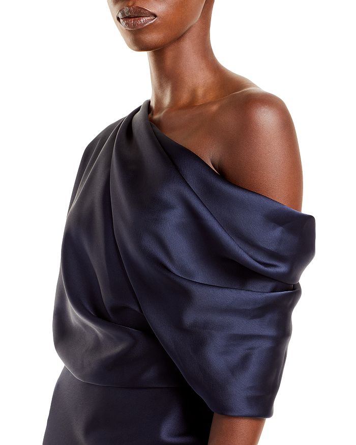 Amsale One Shoulder Draped Satin Dress