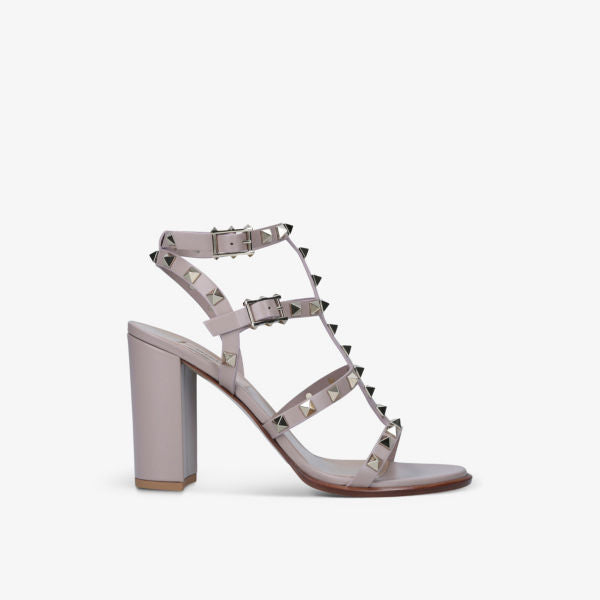 Valentino Garavani Leather Rockstud Open Toe Heel Sandals, Red