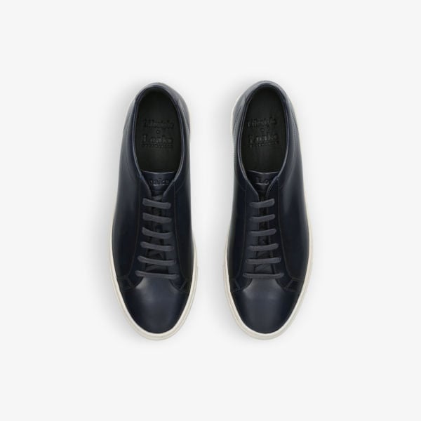 Sprint Leather Low Top Sneakers with Loake Contrast Stitching, Navy